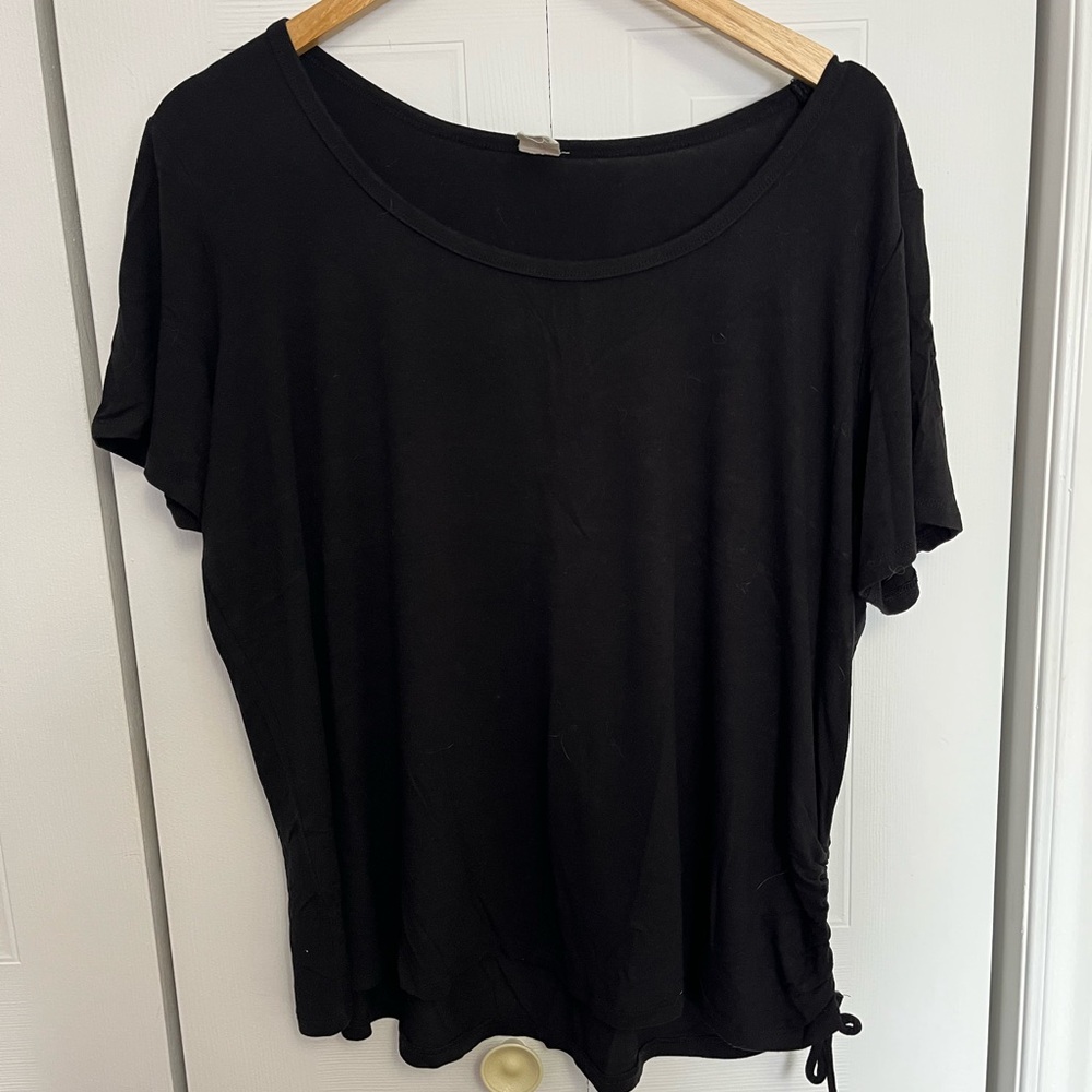 # 100- Black Relaxed Tie Front Short Sleeve T-Shirt